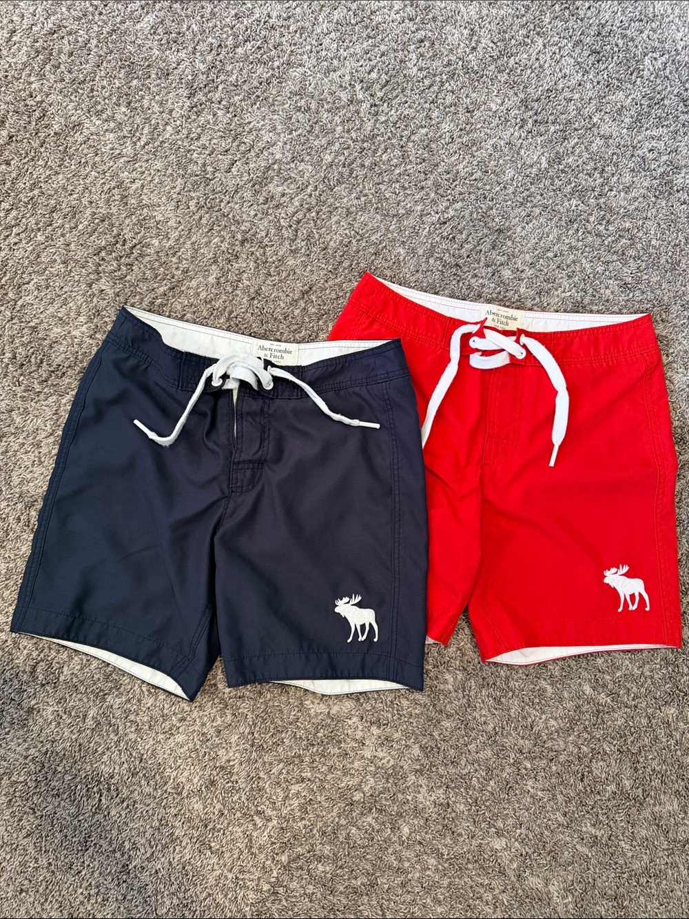 Abercrombie & Fitch Navy and Red Men's Swim Trunks